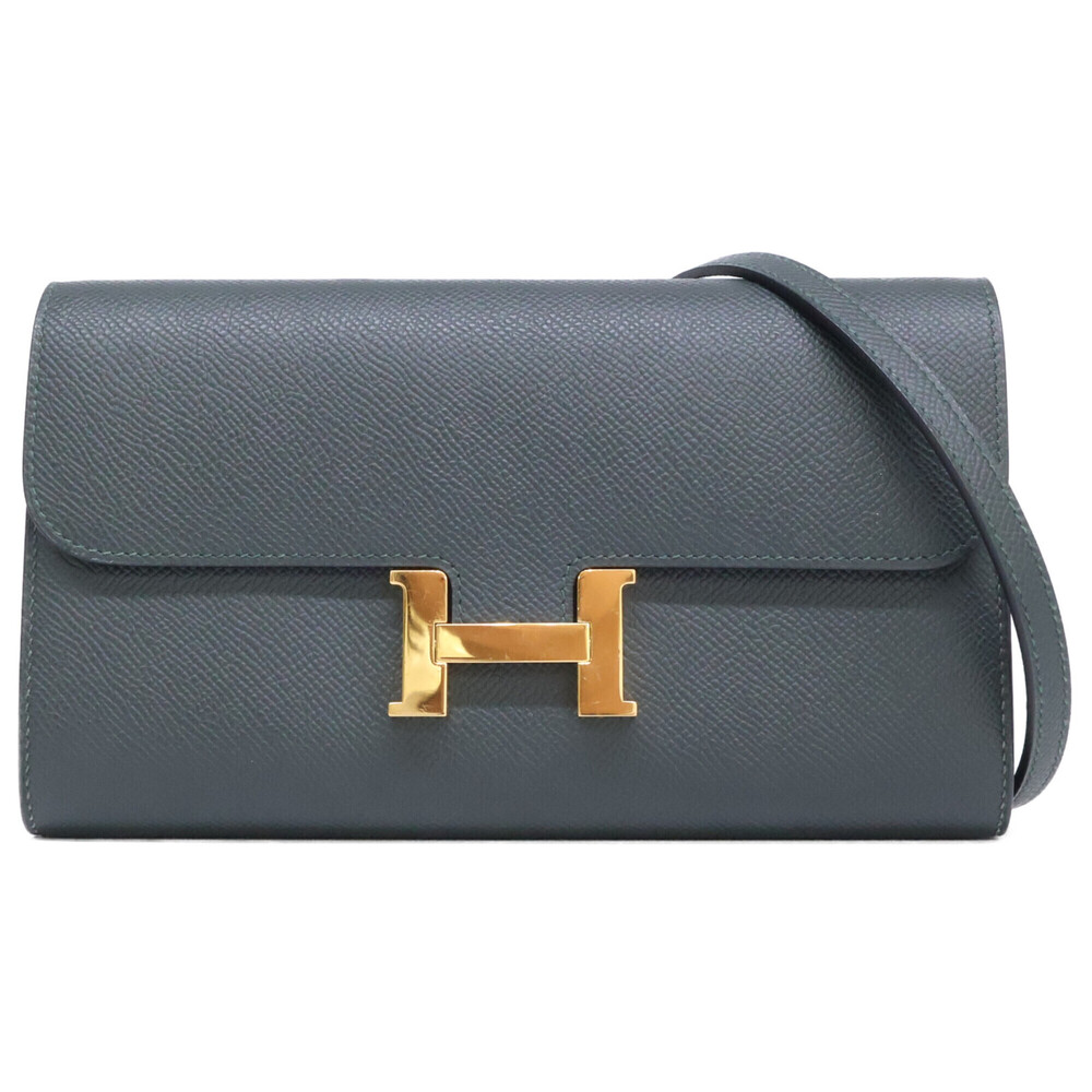 HERMES Constance To Go Clutch Bag Shoulder Wallet Vert Foncé Gold Hardware Wo...